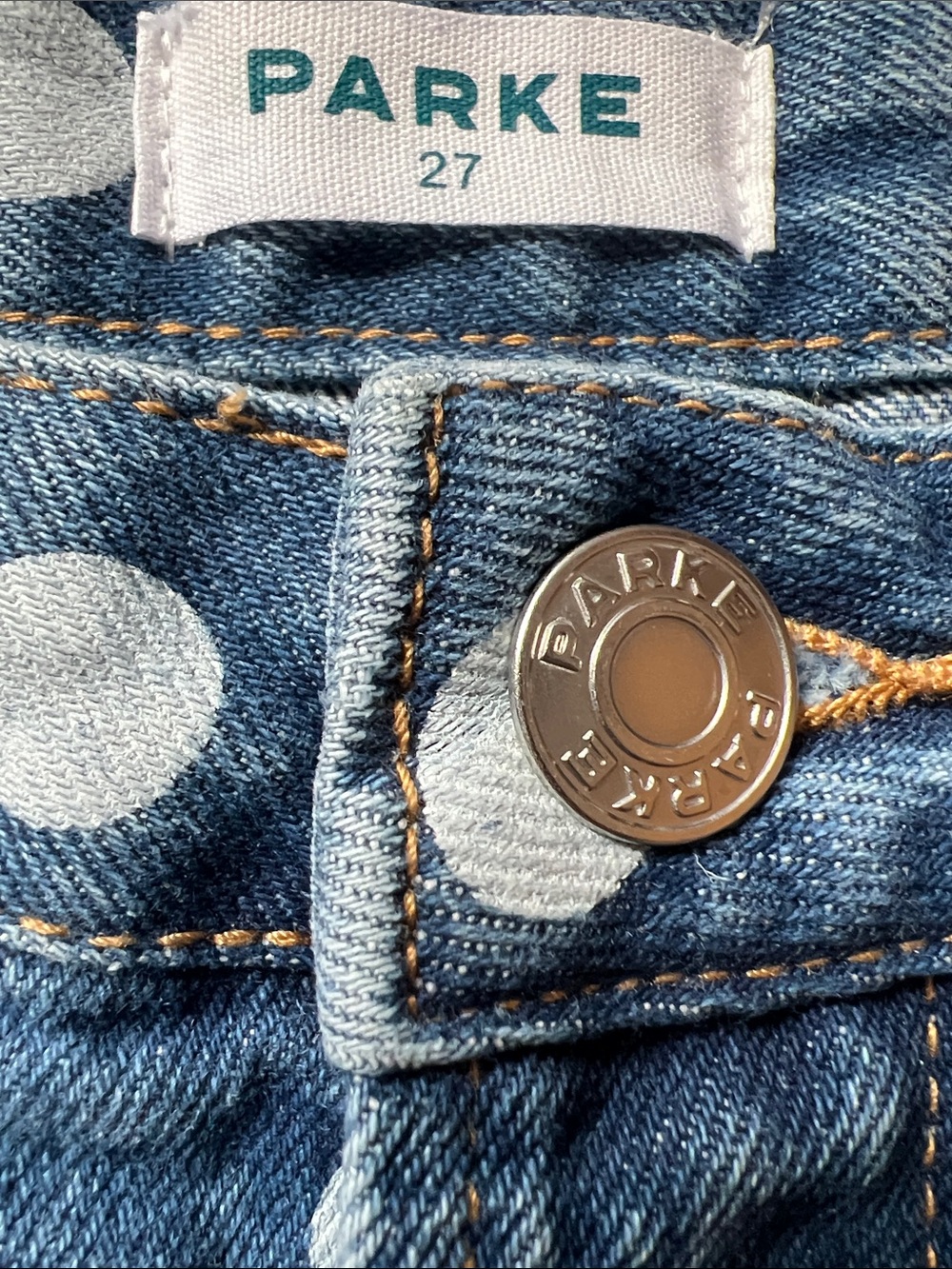 PARKE Denim White Polka Dot Horseshoe Jeans Size 27 New In Bag NWT - Picture 4 of 6